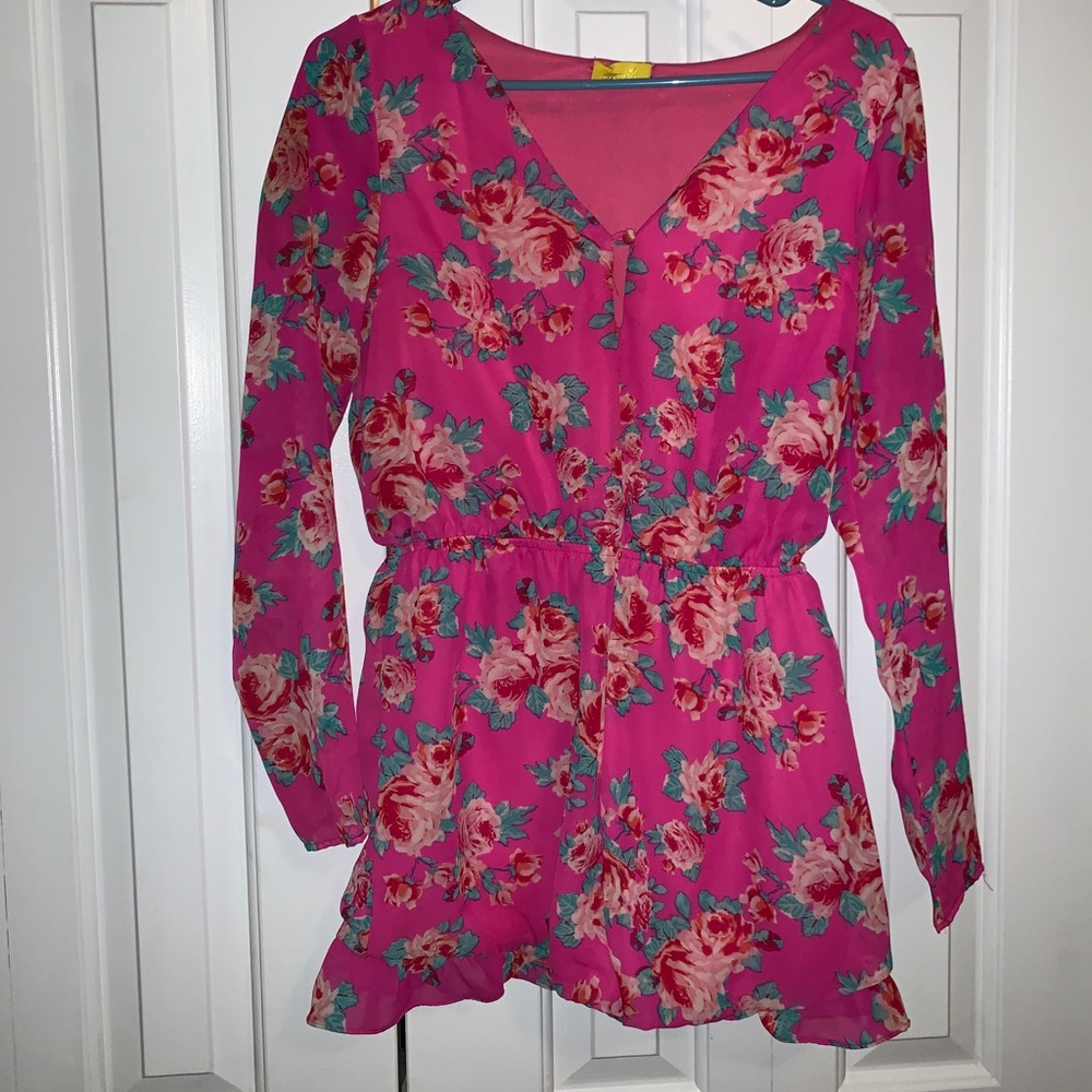 Pink floral romper